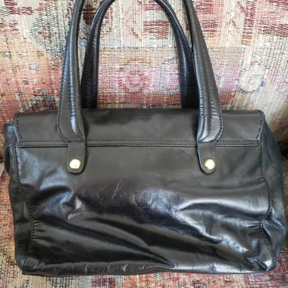 Beautiful black leather satchel. Gold accent hardw - Picture 2 of 3